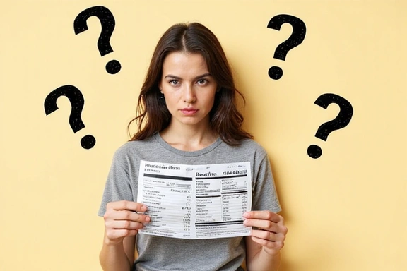 A person looking skeptical while reading a nutrition label, surrounded by question marks, symbolizing diet myths.
