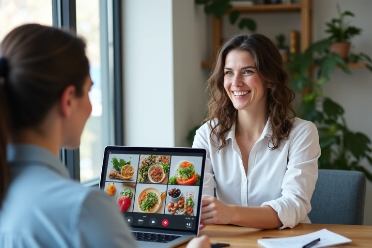 Woman having an online nutrition consultation on a laptop